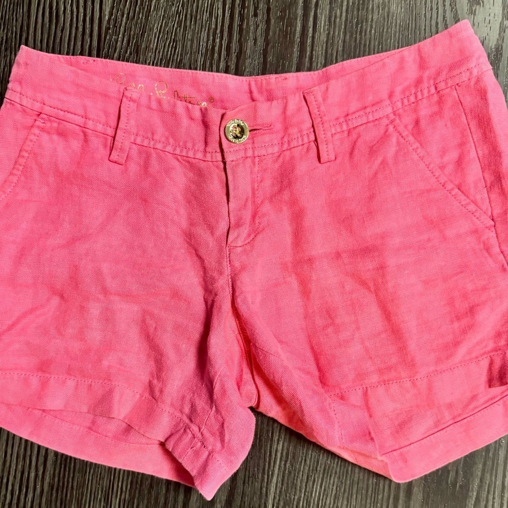 🍍LILY PULITZER CALLA SHORTS🍍PEACHY PINK🍍SZ 0🍍4” inseam🍍4” rise🍍100% linen